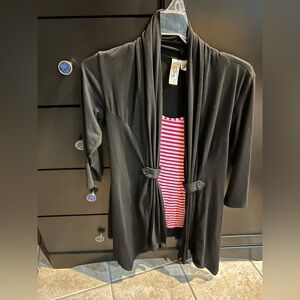 BKE Black Open-Front Jacket/Shirt with Pink Striped Lined Shirt